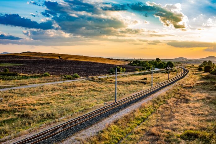 Sunset railway landscape background cloudscape